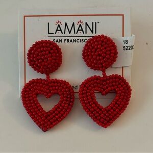 Beautiful handmade beaded red heart shaped earrings
